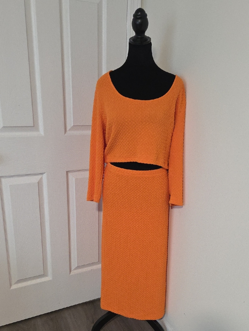 Orange Textured Top And Skirt